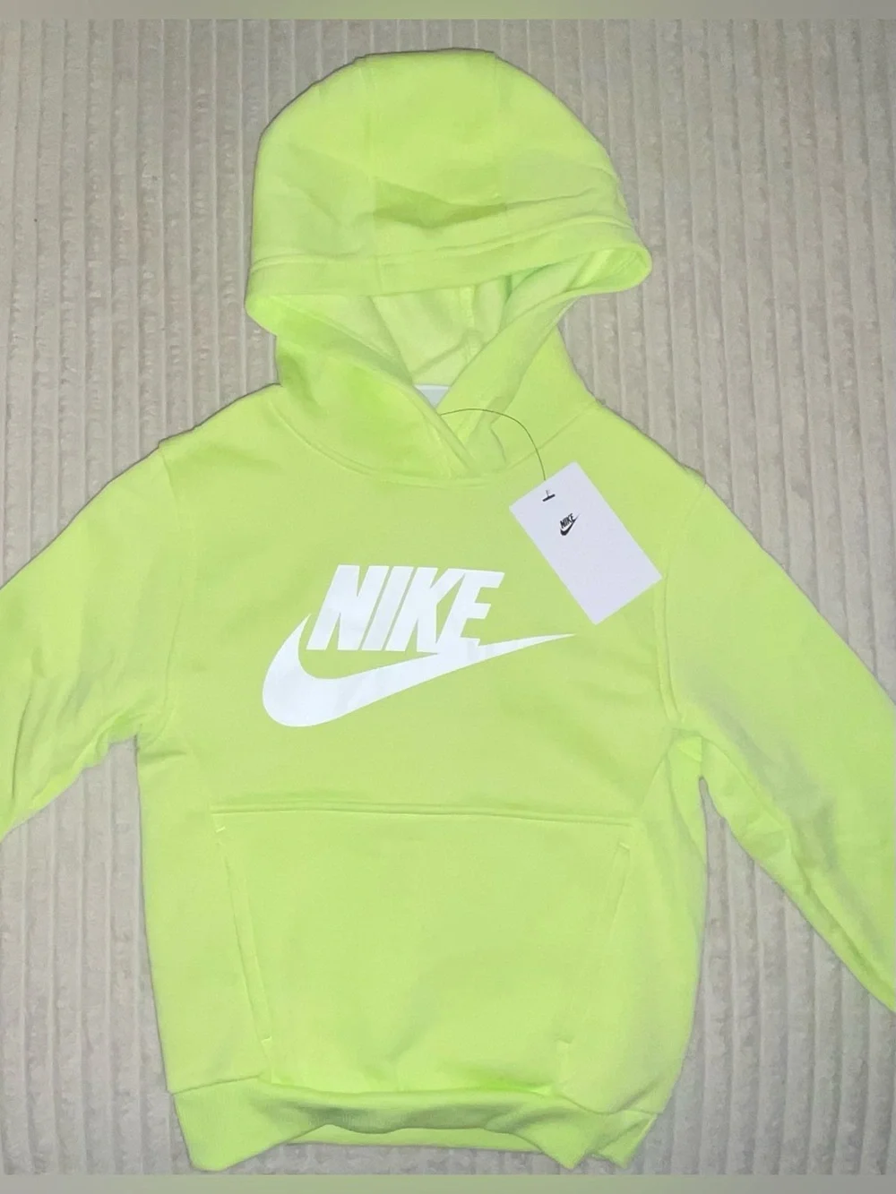 Nike Kids Neon Green Hooded Sweatshirt with White Logo